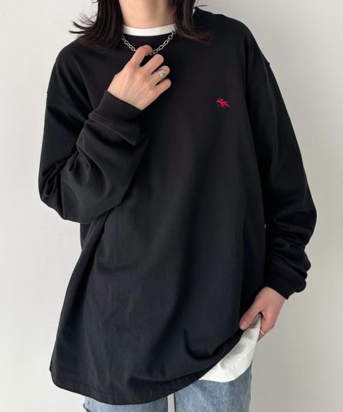 POLOCHAMPS(ポロチャンプス)の「POLOCHAMPS/ポロチャンプス 別注 ワンポイント刺繍 オーバーサイズ ロンT(Tシャツ/カットソー・レディース・ブラック/ダークグリーン/ホワイト/ネイビー/ベージュ/ライトグレー・M/L)」の22枚目の写真