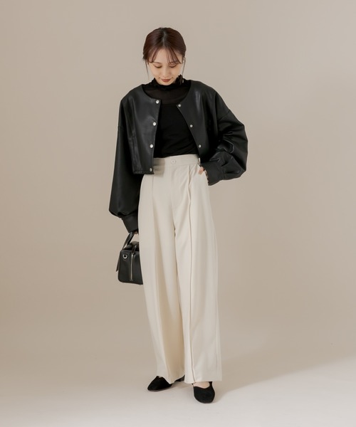 mline（エムライン）の「[mline]センターステッチワイドパンツ（その他パンツ・レディース・アイボリー/チャコールグレー/ブラウン・1/2）」の5枚目の写真