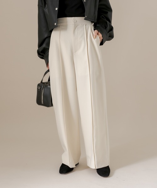 mline（エムライン）の「[mline]センターステッチワイドパンツ（その他パンツ・レディース・アイボリー/チャコールグレー/ブラウン・1/2）」の8枚目の写真