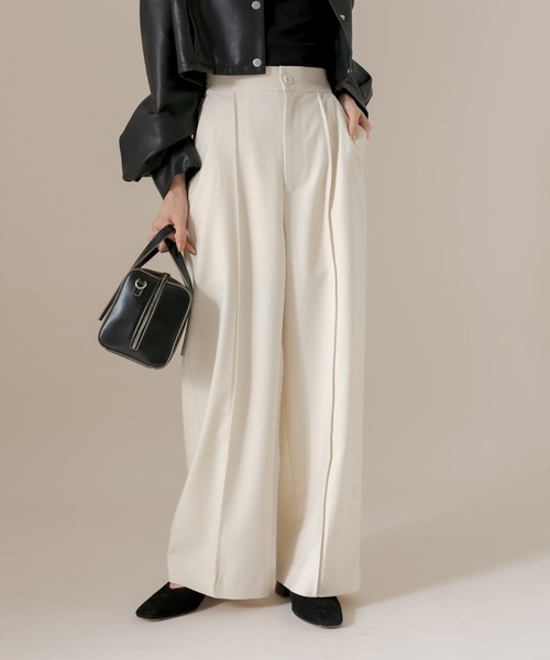 mline（エムライン）の「[mline]センターステッチワイドパンツ（その他パンツ・レディース・アイボリー/チャコールグレー/ブラウン・1/2）」の9枚目の写真