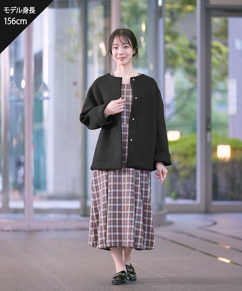 【セール】ダイバー素材ノーカラージャケット（ノーカラージャケット）｜Tiaclasse（ティアクラッセ）