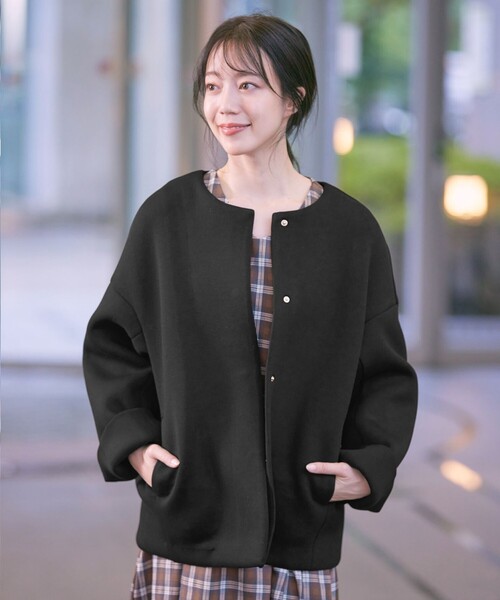 【セール】ダイバー素材ノーカラージャケット（ノーカラージャケット）｜Tiaclasse（ティアクラッセ）