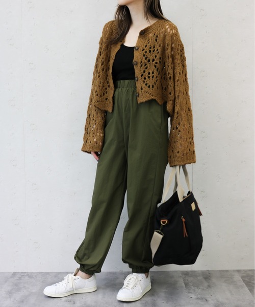 Per sist ence（パーシエンス）の「Per sist ence/パーシエンス　起毛透かし編み２WAYカーデ（カーディガン/ボレロ・レディース・グリーン/ブラック/キャメル/オレンジ/アイボリー・FREE）」の11枚目の写真