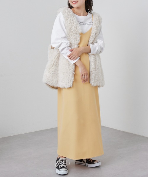 CIAOPANIC TYPY（チャオパニックティピー）の「□テックウールVネックキャミワンピース（ワンピース・レディース・ブラック/イエロー/ホワイト系その他/パープル・ONE SIZE）」の4枚目の写真