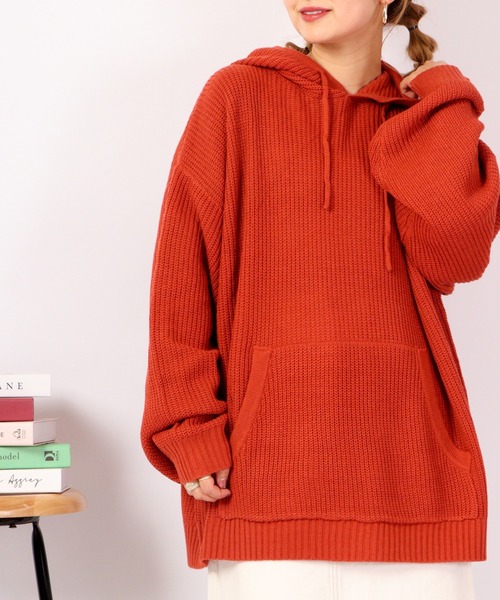 SUGGESTION(サジェッション)の「SUGGESTION 畦編みニット ワイドプルパーカー 2022AW(パーカー・メンズ・ライトグレー/ブラック/テラコッタ・M/L)」の1枚目の写真