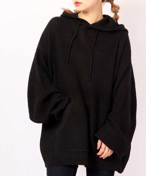 SUGGESTION(サジェッション)の「SUGGESTION 畦編みニット ワイドプルパーカー 2022AW(パーカー・メンズ・ライトグレー/ブラック/テラコッタ・M/L)」の2枚目の写真