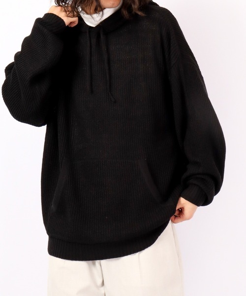 SUGGESTION(サジェッション)の「SUGGESTION 畦編みニット ワイドプルパーカー 2022AW(パーカー・メンズ・ライトグレー/ブラック/テラコッタ・M/L)」の6枚目の写真