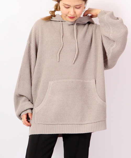 SUGGESTION(サジェッション)の「SUGGESTION 畦編みニット ワイドプルパーカー 2022AW(パーカー・メンズ・ライトグレー/ブラック/テラコッタ・M/L)」の5枚目の写真