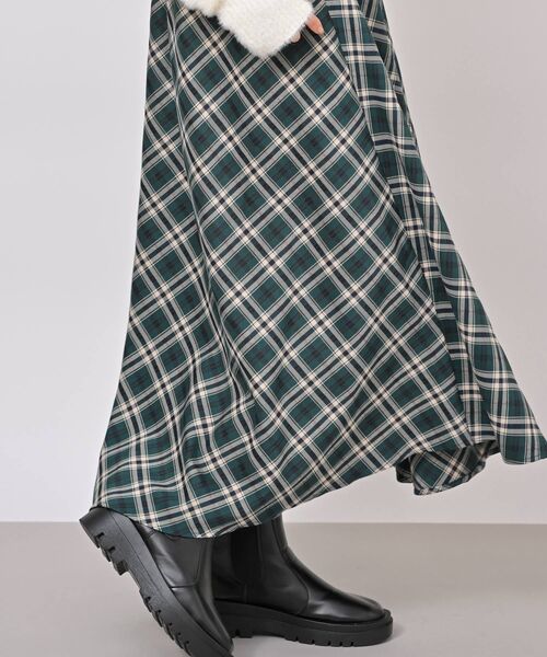 ◆エムズグレイシー◆チェック　フレアスカート　ウエストベルト　36ネイビー URBAN RESEARCH Sonny Label スカート 「低身長向けも展開