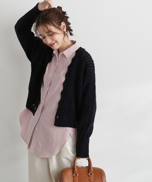 N.（N. Natural Beauty Basic）（エヌエヌナチュラルビューティーベーシック）の「◆ゴールドボタンポコポコカーディガン（カーディガン/ボレロ・レディース・クリーム/ネイビー/オレンジ/ブルー・MEDIUM）」の2枚目の写真