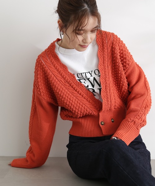 N.（N. Natural Beauty Basic）（エヌエヌナチュラルビューティーベーシック）の「◆ゴールドボタンポコポコカーディガン（カーディガン/ボレロ・レディース・クリーム/ネイビー/オレンジ/ブルー・MEDIUM）」の4枚目の写真