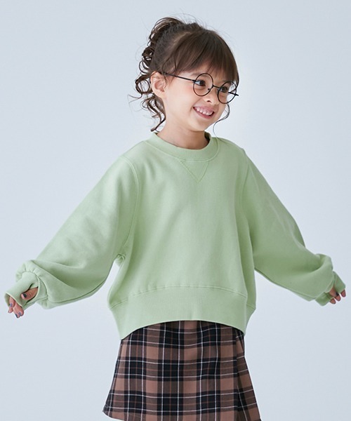 petit main（プティマイン）の「【リンク/裏微起毛】カラートレーナー（スウェット・キッズ・ライトグリーン/ライトピンク/オレンジ/キナリ・130cm/120cm/100cm/110cm/80ｃｍ/90cm）」の3枚目の写真