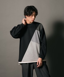 【BLUE STANDARD/ブルースタンダード】フェイクレイヤード 切り替えデザイン ダンボールカットソー ロンT