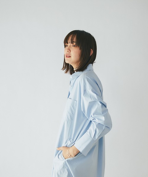 RIVE DROITE（リヴドロワ）の「タイプライターオーバーシャツワンピース（シャツワンピース・レディース・オフホワイト/サックスブルー/グリーン・FREE）」の14枚目の写真