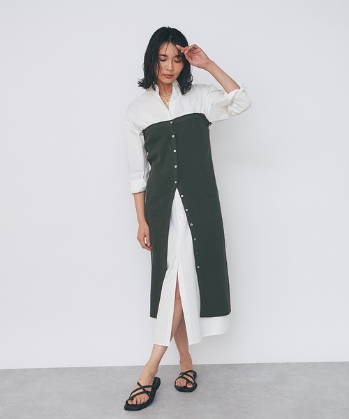 RIVE DROITE（リヴドロワ）の「タイプライターオーバーシャツワンピース（シャツワンピース・レディース・オフホワイト/サックスブルー/グリーン・FREE）」の5枚目の写真