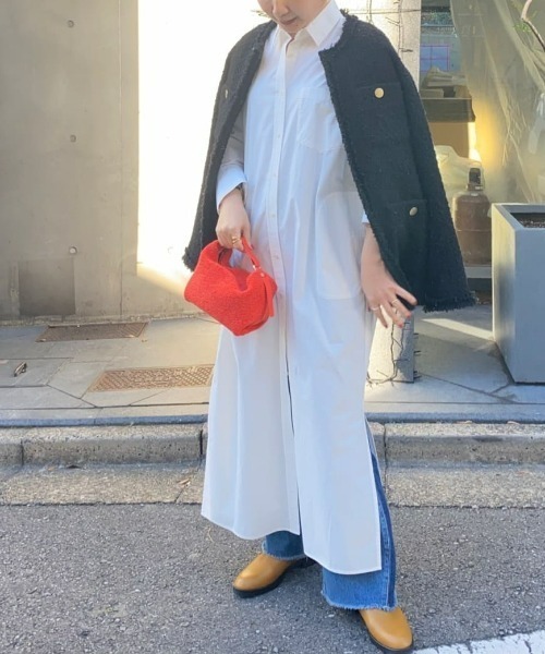 RIVE DROITE（リヴドロワ）の「タイプライターオーバーシャツワンピース（シャツワンピース・レディース・オフホワイト/サックスブルー/グリーン・FREE）」の6枚目の写真