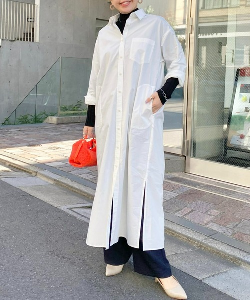 RIVE DROITE（リヴドロワ）の「タイプライターオーバーシャツワンピース（シャツワンピース・レディース・オフホワイト/サックスブルー/グリーン・FREE）」の10枚目の写真