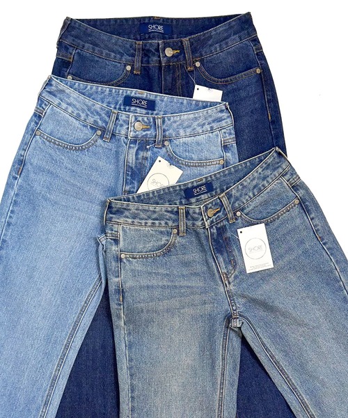SHORE （ショア）の「SHORE フレイドヘムバギーパンツ（デニムパンツ・レディース・インディゴブルー/サックスブルー/ライトインディゴブルー・MEDIUM/LARGE/SMALL）」の12枚目の写真
