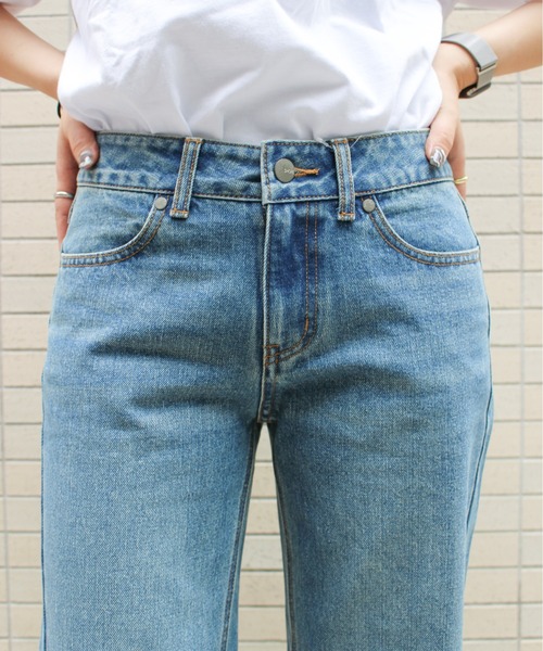 SHORE （ショア）の「SHORE フレイドヘムバギーパンツ（デニムパンツ・レディース・インディゴブルー/サックスブルー/ライトインディゴブルー・MEDIUM/LARGE/SMALL）」の20枚目の写真