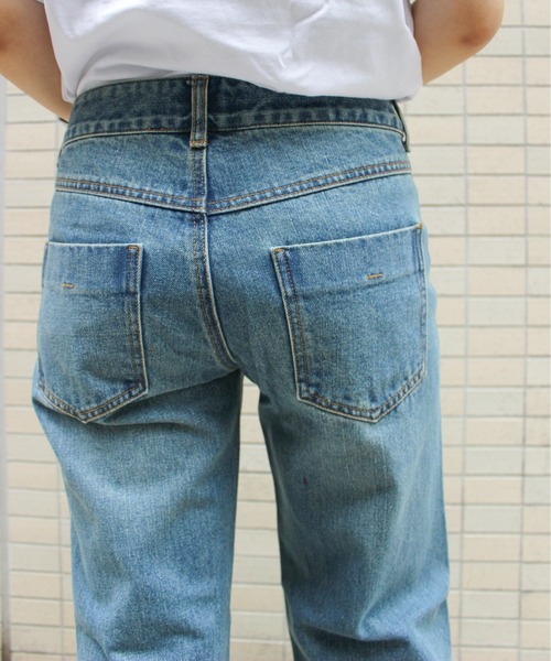 SHORE （ショア）の「SHORE フレイドヘムバギーパンツ（デニムパンツ・レディース・インディゴブルー/サックスブルー/ライトインディゴブルー・MEDIUM/LARGE/SMALL）」の19枚目の写真