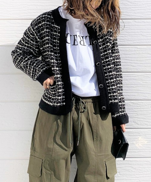 Q（キュー）の「ツイードカーディガン（カーディガン/ボレロ・レディース・ブラック/アイボリー・MEDIUM）」の7枚目の写真