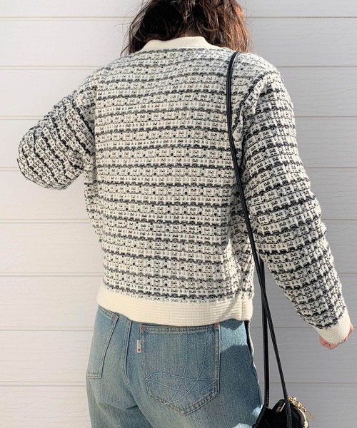 Q（キュー）の「ツイードカーディガン（カーディガン/ボレロ・レディース・ブラック/アイボリー・MEDIUM）」の8枚目の写真