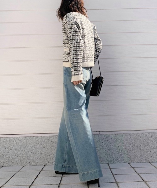 Q（キュー）の「ツイードカーディガン（カーディガン/ボレロ・レディース・ブラック/アイボリー・MEDIUM）」の9枚目の写真