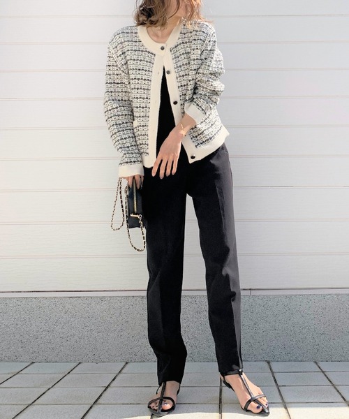 Q（キュー）の「ツイードカーディガン（カーディガン/ボレロ・レディース・ブラック/アイボリー・MEDIUM）」の3枚目の写真