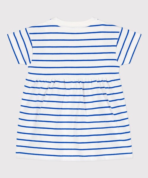 PETIT BATEAU（プチバトー）の「ライトスウェット半袖ドレスボディ（ロンパース・キッズ・ホワイト×ブルー・6MONTH/18MONTH/12MONTH）」の6枚目の写真