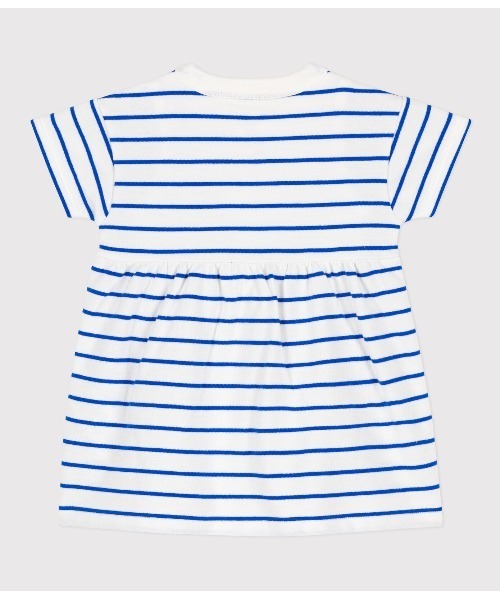 PETIT BATEAU（プチバトー）の「ライトスウェット半袖ドレスボディ（ロンパース・キッズ・ホワイト×ブルー・6MONTH/18MONTH/12MONTH）」の3枚目の写真