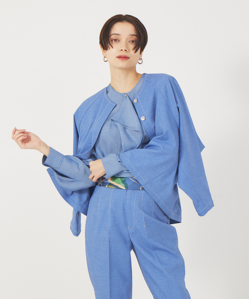 qualite（カリテ）の「《セットアップ対応》デニムライクフォルムシャツ（シャツ/ブラウス・レディース・ブルー・36/38）」の2枚目の写真