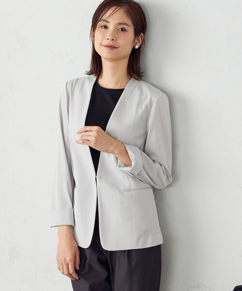 COMME CA ISM(コムサイズム)の「【マシンウォッシャブル】鹿の子 ノーカラー ジャケット(ノーカラージャケット・レディース・グレー/ホワイト/ネイビー・X-SMALL/SMALL/MEDIUM/LARGE/X-LARGE)」の21枚目の写真