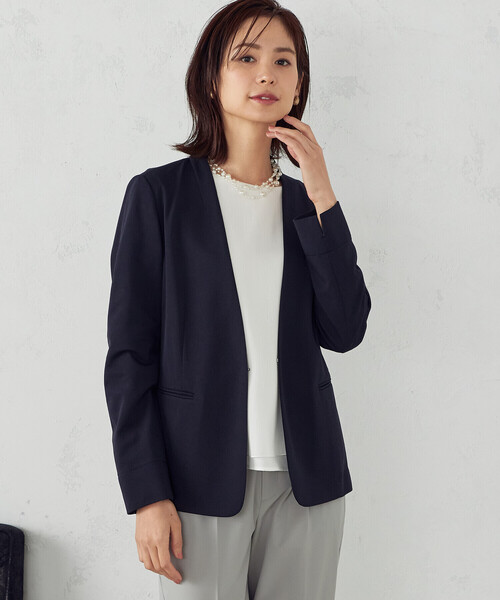 COMME CA ISM(コムサイズム)の「【マシンウォッシャブル】鹿の子 ノーカラー ジャケット(ノーカラージャケット・レディース・グレー/ホワイト/ネイビー・X-SMALL/SMALL/MEDIUM/LARGE/X-LARGE)」の5枚目の写真