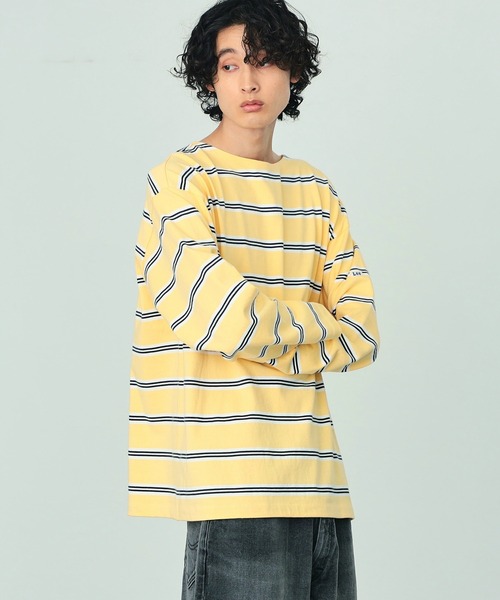 AURALEE グリーンボーダー 長袖Tシャツ 1600024S0503_m1_a007.jpg