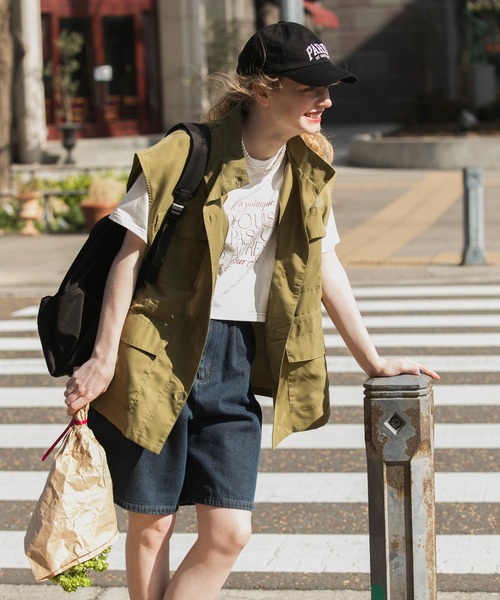 BONLECILL(ボンルシール)の「配色ステッチ フレンチロゴ クロップド半袖Tシャツ(Tシャツ/カットソー・レディース・ブラック/アイボリー/オフホワイト/ブルー・FREE)」の2枚目の写真