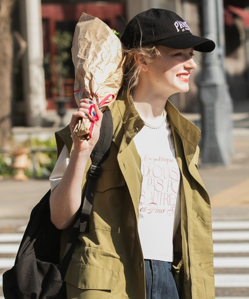 BONLECILL(ボンルシール)の「配色ステッチ フレンチロゴ クロップド半袖Tシャツ(Tシャツ/カットソー・レディース・ブラック/アイボリー/オフホワイト/ブルー・FREE)」の6枚目の写真