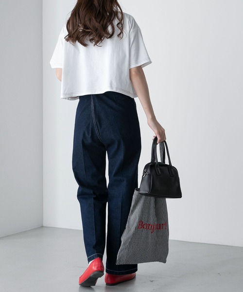 BONLECILL(ボンルシール)の「配色ステッチ フレンチロゴ クロップド半袖Tシャツ(Tシャツ/カットソー・レディース・ブラック/アイボリー/オフホワイト/ブルー・FREE)」の16枚目の写真