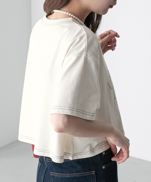 BONLECILL(ボンルシール)の「配色ステッチ フレンチロゴ クロップド半袖Tシャツ(Tシャツ/カットソー・レディース・ブラック/アイボリー/オフホワイト/ブルー・FREE)」の20枚目の写真