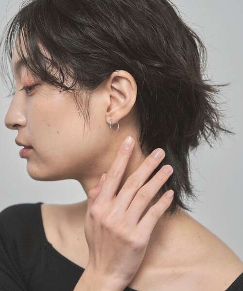 ピアス（両耳用） K10WG フープピアス【size：M】