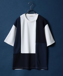 Ponte & Amunzen Fabric Oversized Material Mix T-Shirt/ポンチ&梨地 ビッグシルエット 異素材ミックス Tシャツ