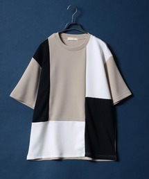 Ponte ＆ Amunzen Fabric Oversized Material Mix T-Shirt/ポンチ＆梨地 ビッグシルエット 異素材ミックス Tシャツ