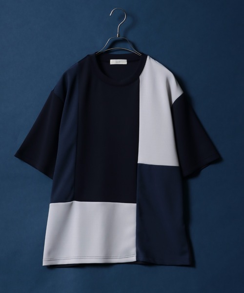 ANPAS(アンパス)の「Ponte & Amunzen Fabric Oversized Material Mix T-Shirt/ポンチ&梨地 ビッグシルエット 異素材ミックス Tシャツ(Tシャツ/カットソー・メンズ・ベージュ系その他/ブルー系その他/ホワイト系その他・LL/M/L)」の3枚目の写真