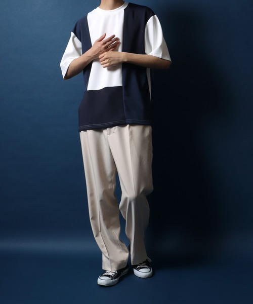 ANPAS(アンパス)の「Ponte & Amunzen Fabric Oversized Material Mix T-Shirt/ポンチ&梨地 ビッグシルエット 異素材ミックス Tシャツ(Tシャツ/カットソー・メンズ・ベージュ系その他/ブルー系その他/ホワイト系その他・LL/M/L)」の4枚目の写真