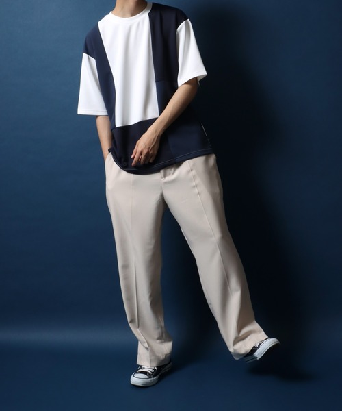 ANPAS(アンパス)の「Ponte & Amunzen Fabric Oversized Material Mix T-Shirt/ポンチ&梨地 ビッグシルエット 異素材ミックス Tシャツ(Tシャツ/カットソー・メンズ・ベージュ系その他/ブルー系その他/ホワイト系その他・LL/M/L)」の5枚目の写真