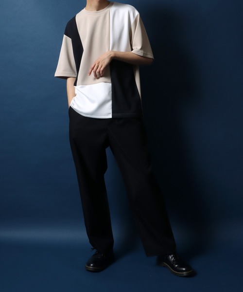 ANPAS(アンパス)の「Ponte & Amunzen Fabric Oversized Material Mix T-Shirt/ポンチ&梨地 ビッグシルエット 異素材ミックス Tシャツ(Tシャツ/カットソー・メンズ・ベージュ系その他/ブルー系その他/ホワイト系その他・LL/M/L)」の6枚目の写真