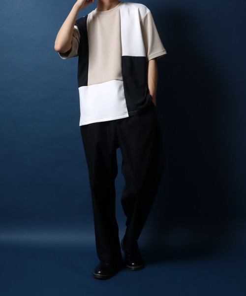 ANPAS(アンパス)の「Ponte & Amunzen Fabric Oversized Material Mix T-Shirt/ポンチ&梨地 ビッグシルエット 異素材ミックス Tシャツ(Tシャツ/カットソー・メンズ・ベージュ系その他/ブルー系その他/ホワイト系その他・LL/M/L)」の7枚目の写真