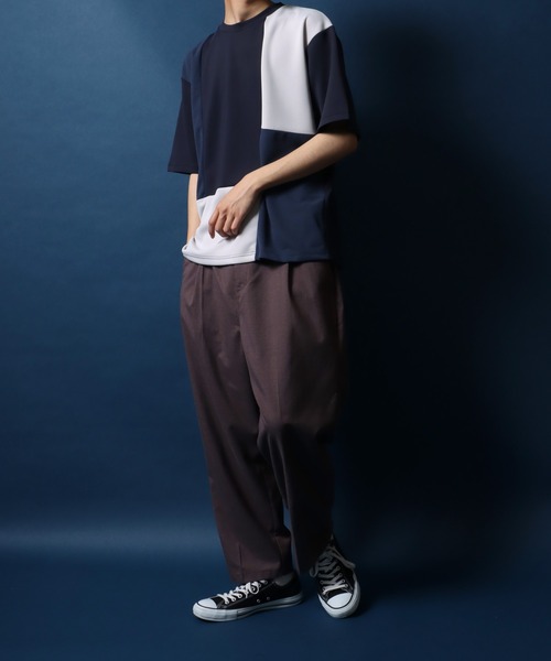 ANPAS(アンパス)の「Ponte & Amunzen Fabric Oversized Material Mix T-Shirt/ポンチ&梨地 ビッグシルエット 異素材ミックス Tシャツ(Tシャツ/カットソー・メンズ・ベージュ系その他/ブルー系その他/ホワイト系その他・LL/M/L)」の9枚目の写真