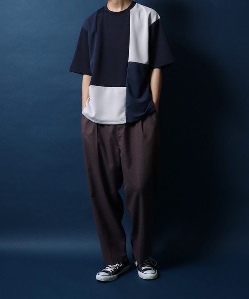 ANPAS(アンパス)の「Ponte & Amunzen Fabric Oversized Material Mix T-Shirt/ポンチ&梨地 ビッグシルエット 異素材ミックス Tシャツ(Tシャツ/カットソー・メンズ・ベージュ系その他/ブルー系その他/ホワイト系その他・LL/M/L)」の8枚目の写真