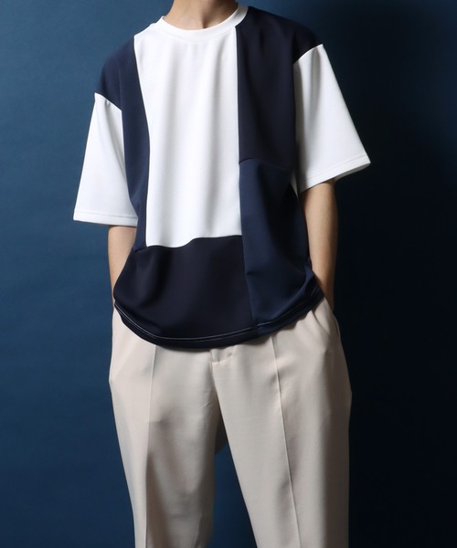 ANPAS(アンパス)の「Ponte & Amunzen Fabric Oversized Material Mix T-Shirt/ポンチ&梨地 ビッグシルエット 異素材ミックス Tシャツ(Tシャツ/カットソー・メンズ・ベージュ系その他/ブルー系その他/ホワイト系その他・LL/M/L)」の10枚目の写真