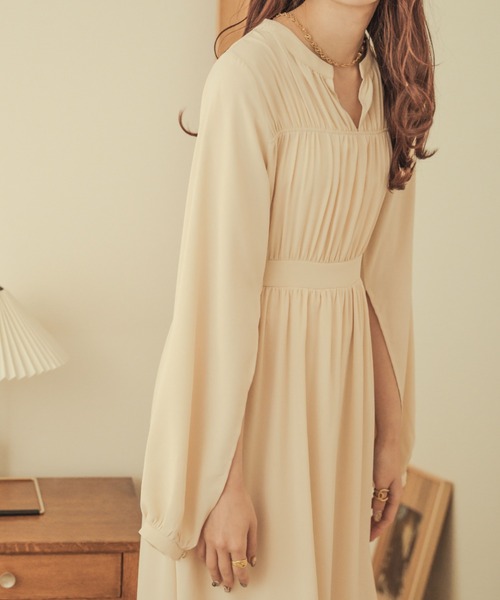 Ambre Neige(アンブルネージュ)の「2WAYギャザーオープンスリーブワンピース/【WEB/EC限定商品】(ワンピース・レディース・アイボリー/ダークブラウン・FREE)」の9枚目の写真